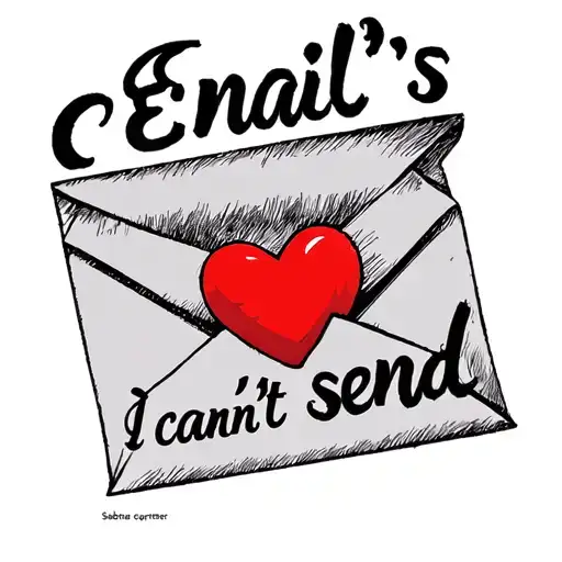 thin font envelope with red sealed heart. "Email's I can't send" by sabrina carpenter themed tattoo design idea
