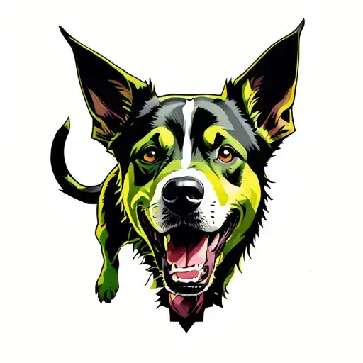Green Goblin riding a australian cattle dog tattoo design idea