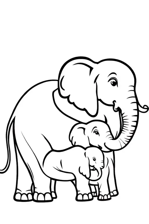 mama elephant cradling 3 baby elephants on her trunk tattoo design idea