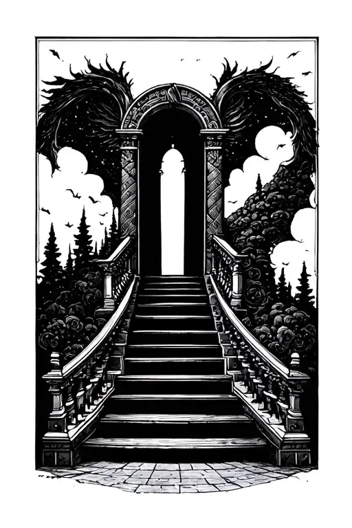 Heaven gates and stairs tattoo design idea