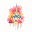 disney castle with barbie tattoo design idea