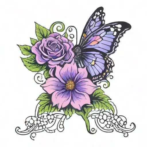 1992 with Neon butterfly, violet flower,  tattoo design idea