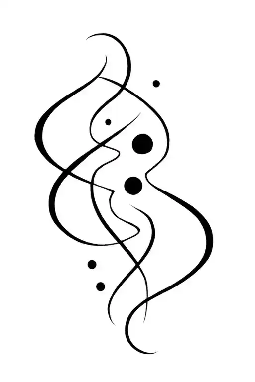 feminine chaos lines, curves, dots representing a mother and 2 sons tattoo design idea
