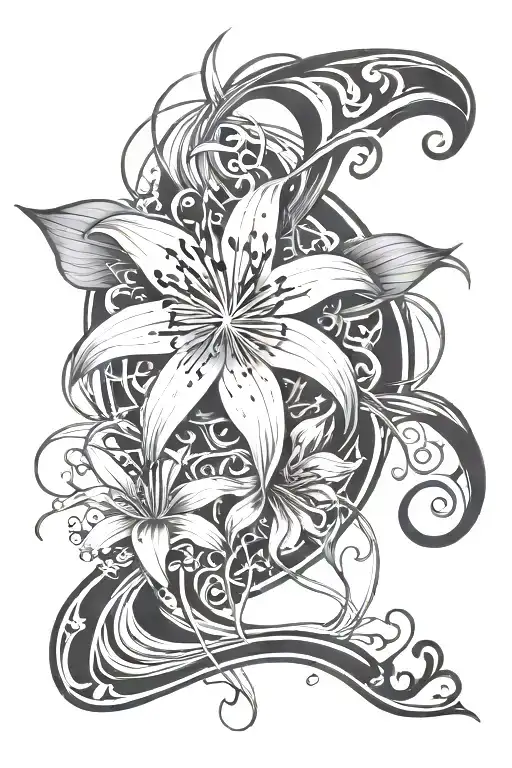 888 angel numbers and spider lily tattoo design idea