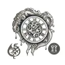 melting clock with aries zodiac sign made tattoo design idea