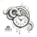 melting clock with aries zodiac sign made tattoo design idea