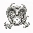 melting clock with aries zodiac sign made tattoo design idea
