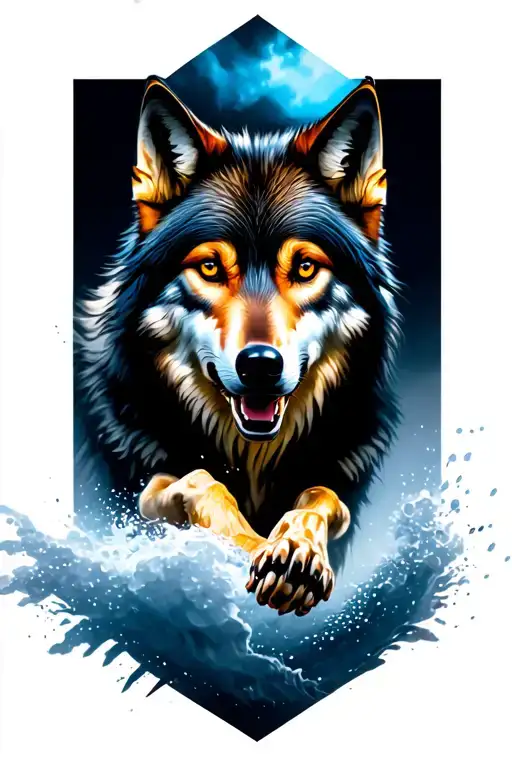 wolf running tattoo design idea