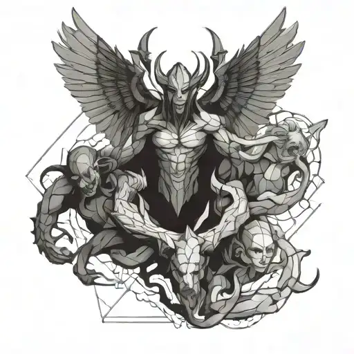 demons fight with angels tattoo design idea