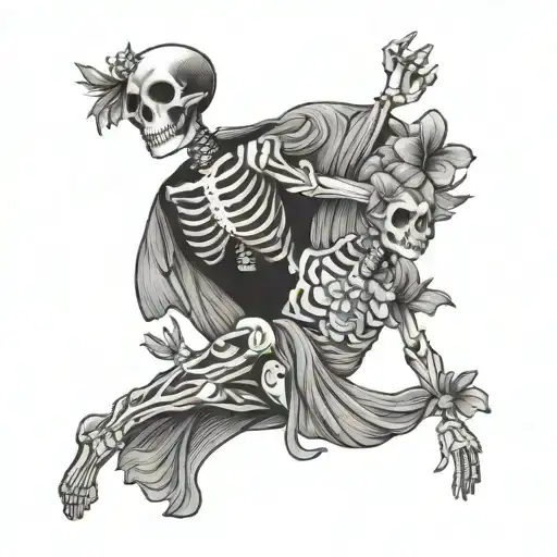 skeleton Hawaii dancer gracefully moving tattoo design idea