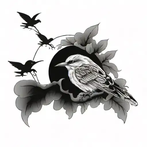 cresent moon and bird tattoo design idea
