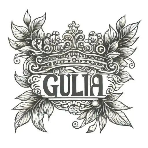 olive crown with the name Giulia and the number 23 tattoo design idea