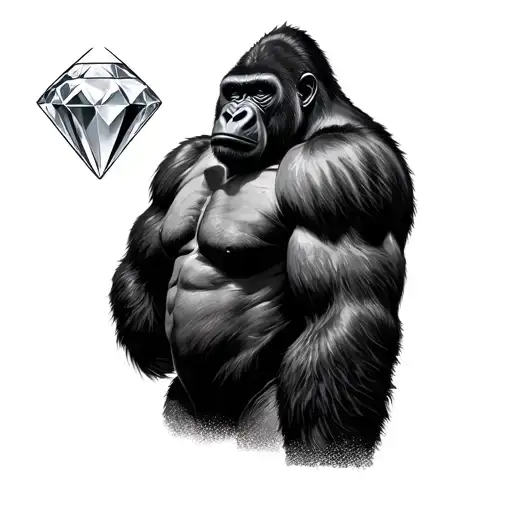 silverback gorilla   looking over his shoulder with a Diamond gem shape in his fur on his back  tattoo design idea