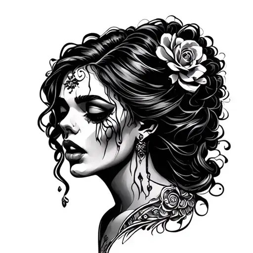 lady head cry tattoo design idea