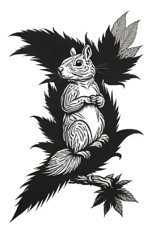 squirrel with marijuana tattoo design idea