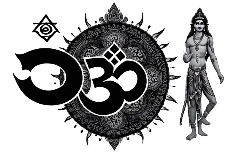 Trishul Om and Shree Yantra and Sarve Bhavantu Sukhinaha and Hanuman tattoo design idea