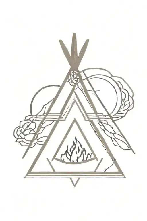 teepee, wild west, fire, rose tattoo design idea