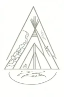 teepee, wild west, fire, rose tattoo design idea