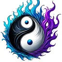 yin and yang symbol but withblue water flame and purple flames tattoo design idea