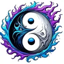 yin and yang symbol but withblue water flame and purple flames tattoo design idea