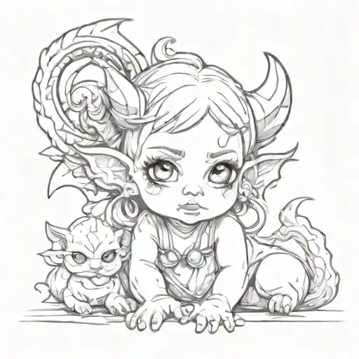 baby demon cute girl tattoo design idea
