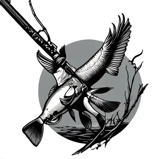 Hunting and fishing  tattoo design idea