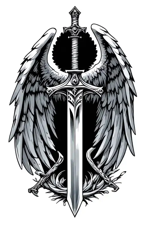 St. Michael the Archangel sword with wings behind it tattoo design idea