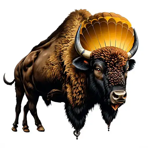 Airborne parachute and bison head tattoo design idea