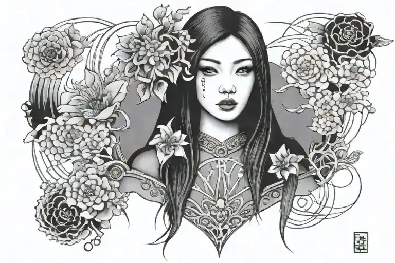 japonese goth woman tattoo design idea