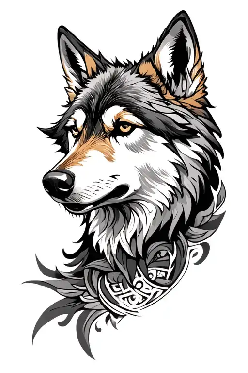 Ukrainian tryzub with wolf head tattoo design idea