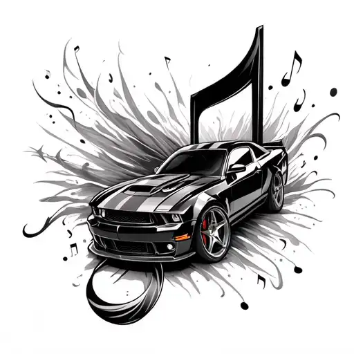 music note turning into a car turbo tattoo design idea