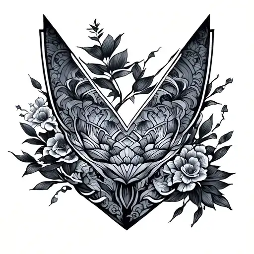v shaped tattoo with Japanese pattern inspired tattoo design idea