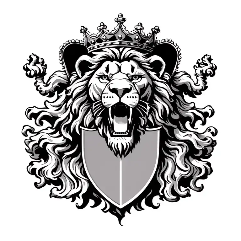  Rasta lion roaring on a crowned coat of arms royalty heraldry tattoo design idea