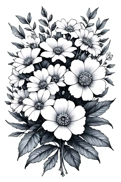 Birth Flowers for January, April, August and October and Zodiac signfor Leo, Aries, Libra and Aquarius. fine line  tattoo design idea