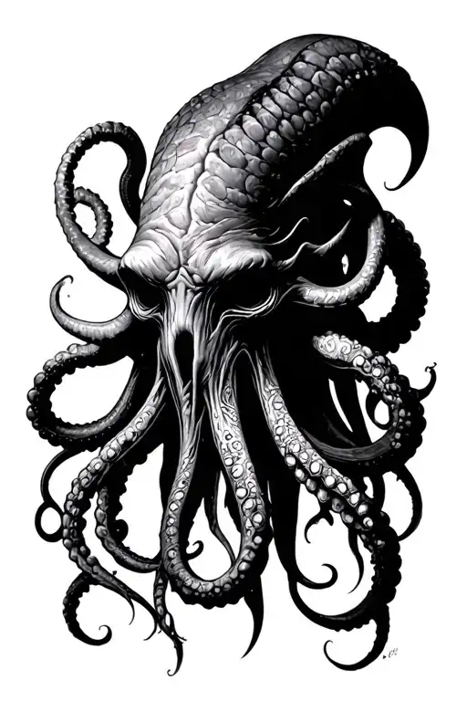 cthulhu head and tentacles tattoo design idea