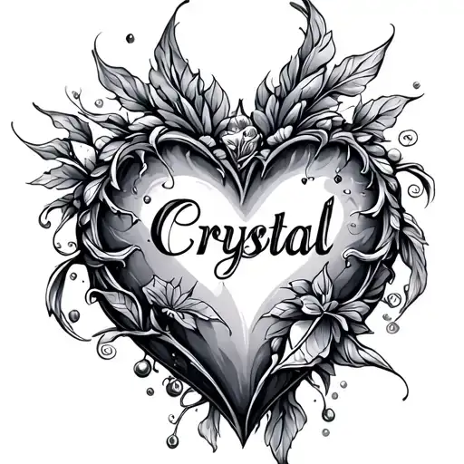 "Crystal " Name Inside A Heart tattoo design idea