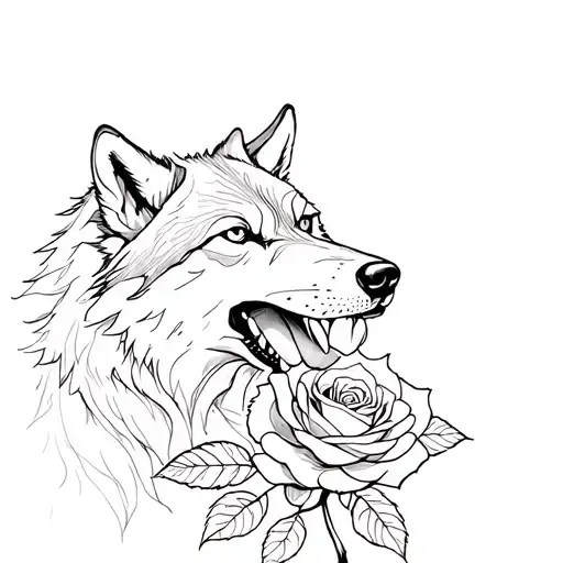 a wolf biting a rose tattoo tattoo design idea