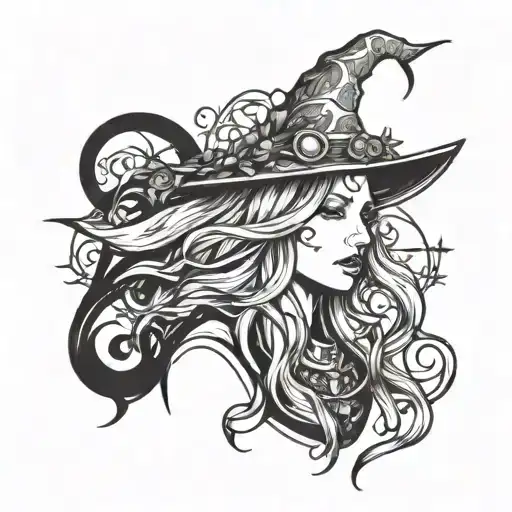 Witchy line art tattoo design idea