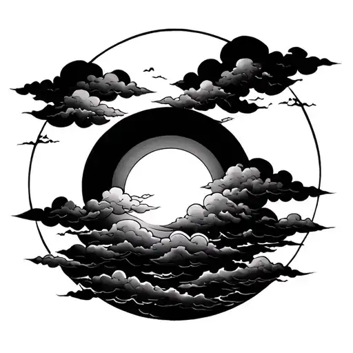 Sun behind clouds japanese tattoo design idea