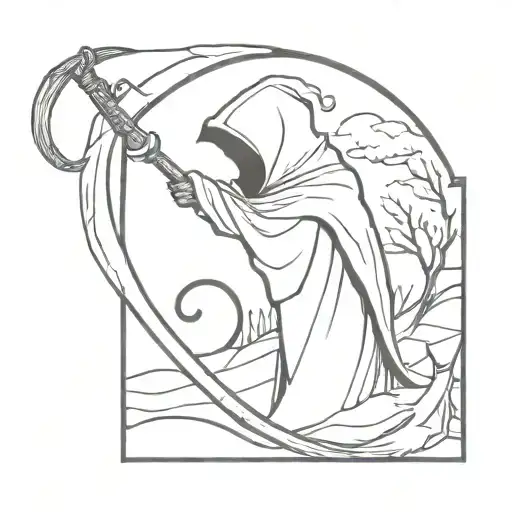 grim reaper winter background scythe with words lurker of chalice simple lines tattoo design idea