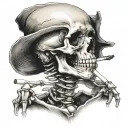 Skeleton smoking a cigarette tattoo design idea