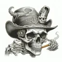 Skeleton smoking a cigarette tattoo design idea
