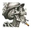 Skeleton smoking a cigarette tattoo design idea