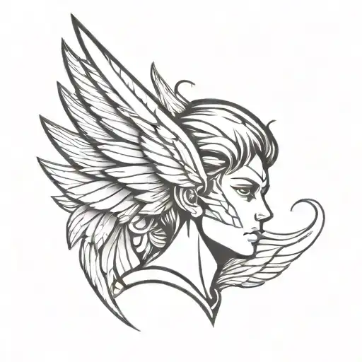 seraph face covered by anime style wings tattoo design idea