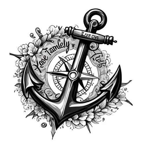anchor and compass with the words love family faith  tattoo design idea