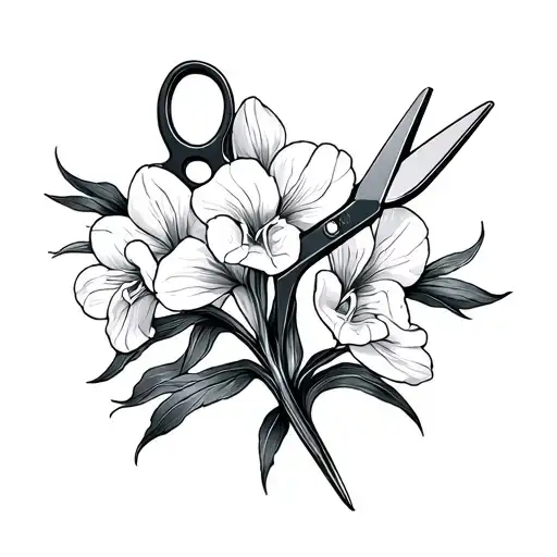 scissors with hyacinth tattoo design idea