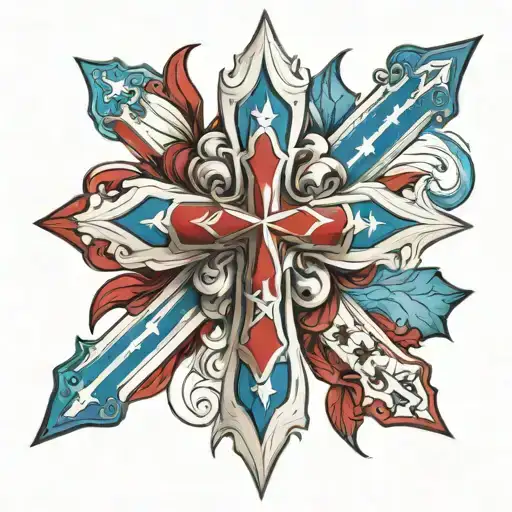 a patriotic red white and blue cross  tattoo design idea
