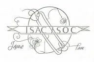 Name Isaac with cross and heart tattoo design idea