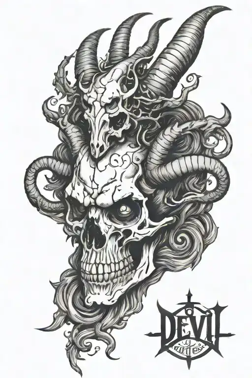 Need a black and white tattoo all over the sleeve of the arm. The devil stands instead of a head he has a goat skull with horns he holds a mon tattoo design idea