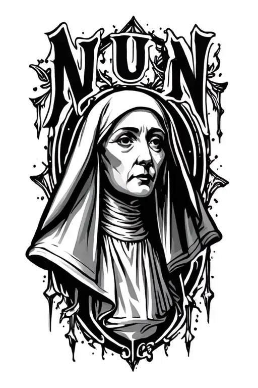 Grey 59 text with dark estetic nun tattoo design idea